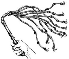 A whip of knotted rope, drawing