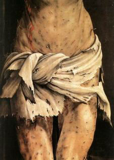 Crucifixion painting by Grunewald, detail of torso