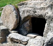 Entry to an underground tomb, with circular stone to block entrance. Photo by Ferrell Jenkins.