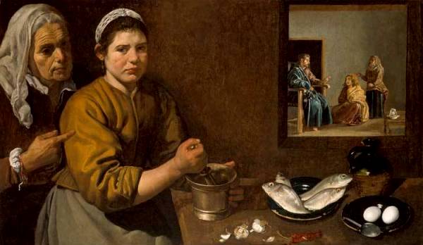 'Kitchen scene with Christ in the house of Martha and Mary', Velázquez, 1618