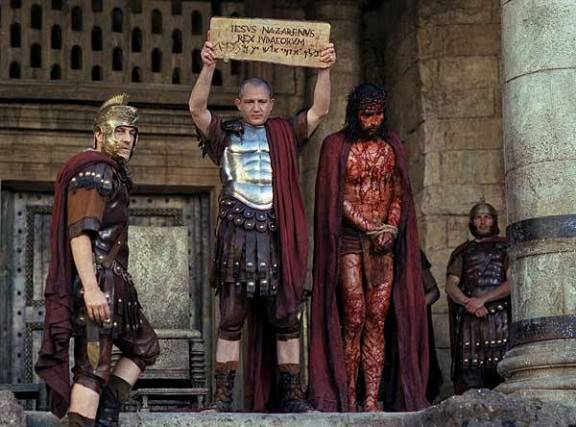 Pontius Pilate presents Jesus to the crowd Two stills from Mel Gibson's 'The Passion of the Christ'